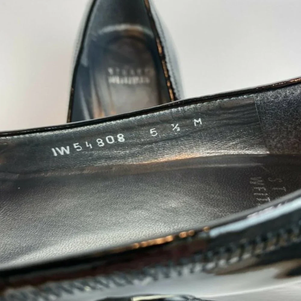 Stuart‎ Weitzman Wedge Heels 5.5 Black Patent Leather Silver Bow Office Career - Picture 7 of 11